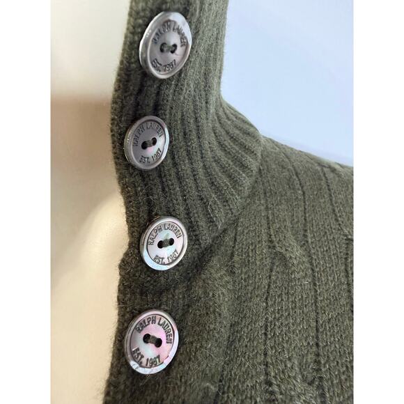 Ralph Lauren Black Label Cashmere Cable Knit Sweater Dress Button Front Green S - Picture 4 of 10